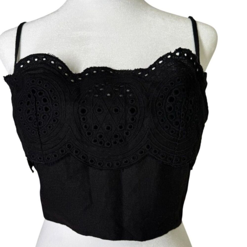 Sigrid Olson Black Linen Blend Cropped Tank Top Womens Sz M Cottagecore